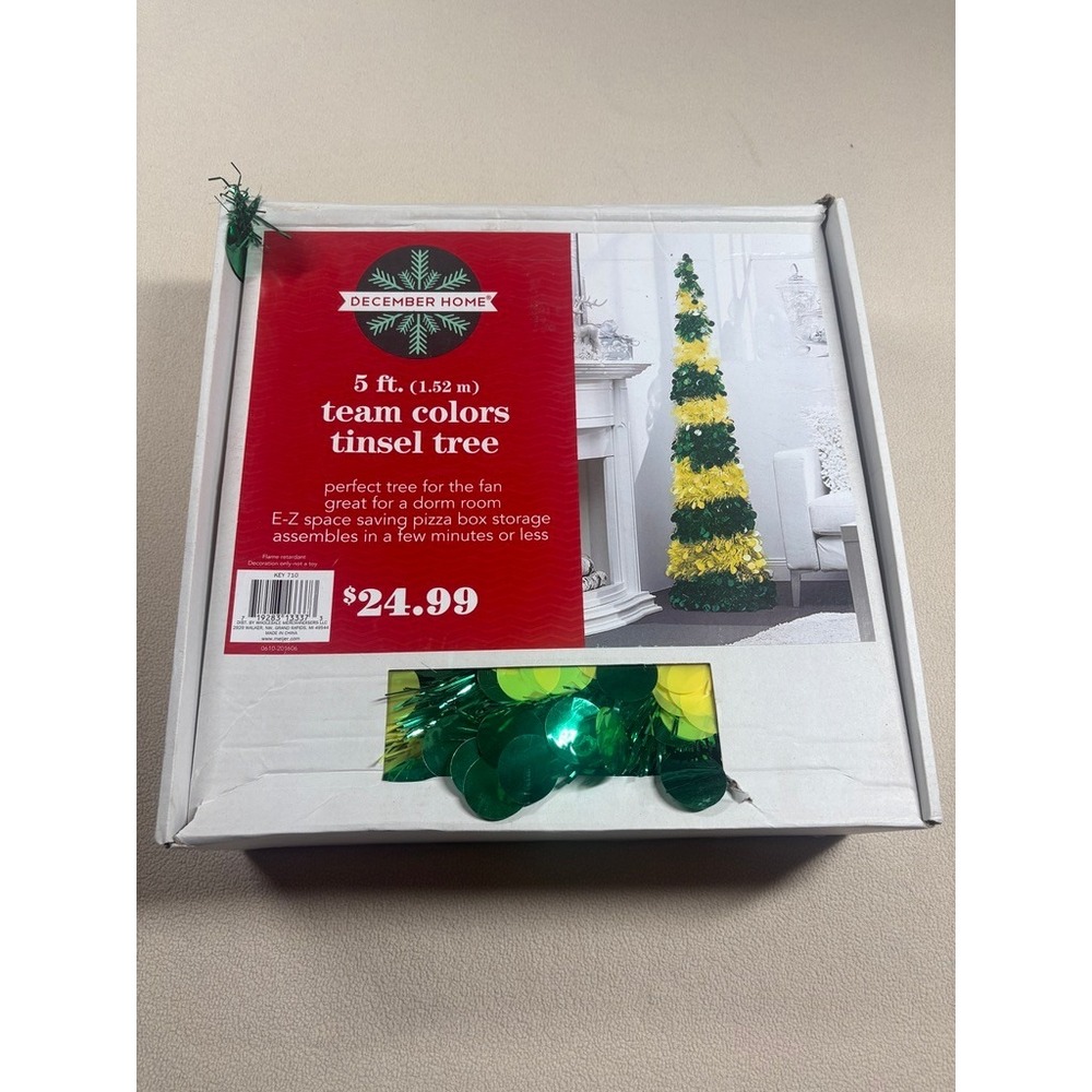 December Home 5ft Team Colors Tinsel Tree Green Yellow Christmas Dorm Decor‎